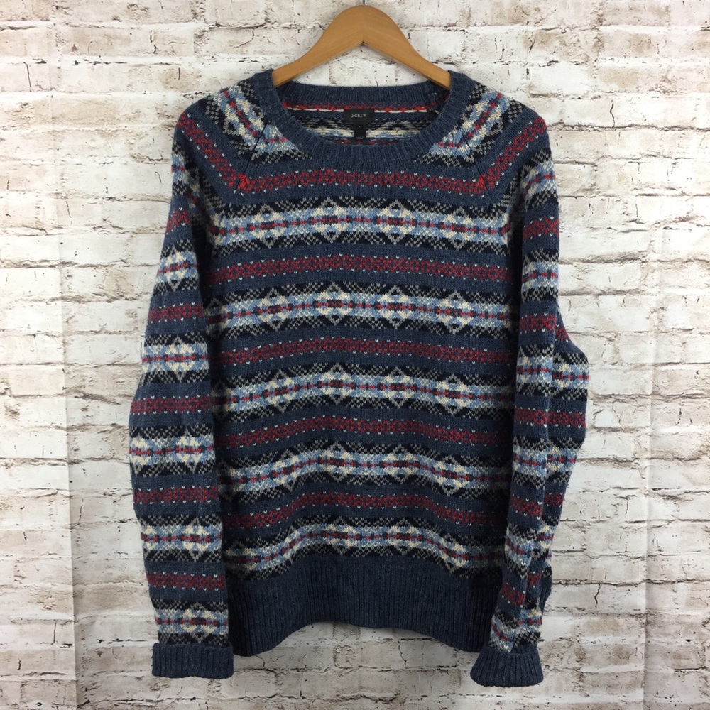 J Crew Blue Striped Chunky Knit Sweater Lg